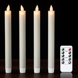 Eldnacele LED свічки-стовпчики з таймером і пультом, 4 шт, безполуменеві, 100% стеарин, рухомий гніт, білі, Ø 2 x 24 см, для декору, вечірок, весіль