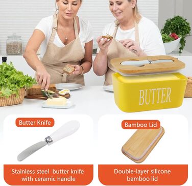 Порцелянова масляниця з кришкою, герметична (жовта)
