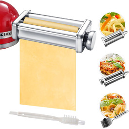 Насадка для приготування пасти Gdrtwwh для кухонного міксера KitchenAid, набір: ролик для тіста, різак для спагеті, ролик для локшини та щітка, нержавіюча сталь, ручний