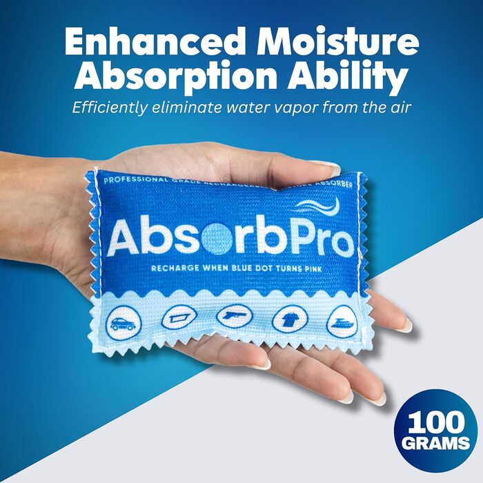 Absorb Pro Перезаряджаємий мішечок-осушувач повітря, 10 шт, 100 г, багаторазові абсорбери вологи з силікагелем для сміттєвих баків, сумок, сейфів для зброї, зберігання продуктів