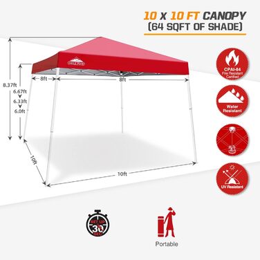 Палатка EAGLE PEAK 3x3 м, поп-ап з нахиленими ніжками, червона