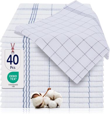 BARBONS Набір 40 кухонних рушників 50x70 см, бавовна, сині, екстра вбираючі, сертифікат Oeko-TEX, для кухні, прати до 60°C