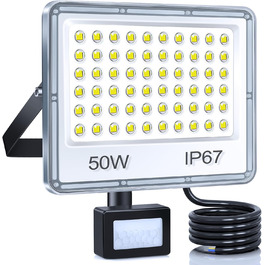 LED прожектор з датчиком руху для вулиці 100 Вт, 2 шт, 10000 лм, холодне біле світло 6500K, IP67 водонепроникний, для складу, саду, гаража