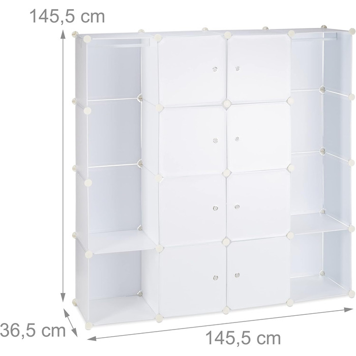 Модульна шафа для одягу Relaxdays, 12 секцій, пластикова, велика, 145,5×145,5 см, біла