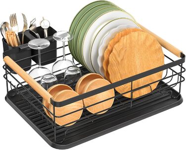 Сушарка для посуду, органайзер для кухонної мийки, металевий стелаж для стікання води (білий/чорний)
