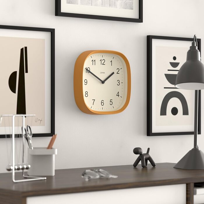 Квадратний ретро настінний годинник JONES CLOCKS Sprite з акрилу, м'ятний 25x25 см, жовтий