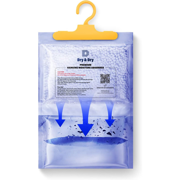 Преміум осушувач повітря Dry & Dry 8 шт. по 200 г для підвалу, шафи, ванної та пральні, підвісний вологопоглинач