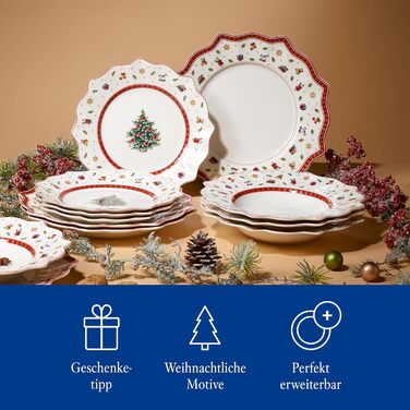 Набір новорічного посуду Villeroy & Boch Toy's Delight, 12 предметів, порцеляна, для 4 осіб (тарілки для основних страв, супу та сніданку)