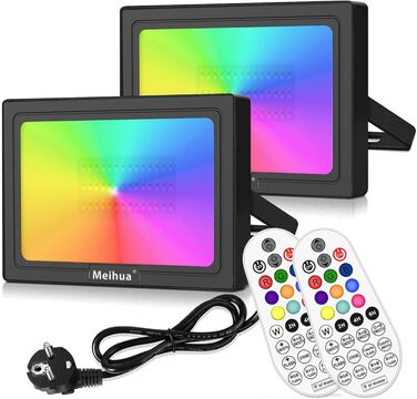 Світлодіодний RGB прожектор MEIHUA 60W, 2 шт., IP66, з пультом, 10 кольорів, 12 режимів, діммер, таймер, пам’ять, для вулиці та саду