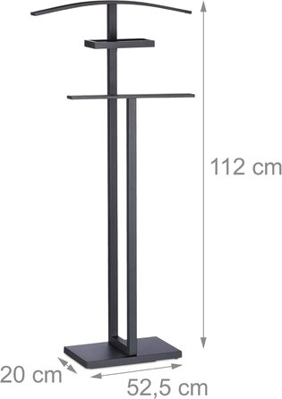 Вішак для одягу Relaxdays Stummer Diener з плечиками і штангою, чорний, 112x52,5x20 см