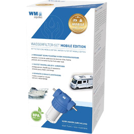 WM aquatec – набір фільтрів для води Mobile Edition для попередньої фільтрації при наповненні бака питної води в автодомах, караванах і човнах, ефективно видаляє іржу, пісок і забруднення