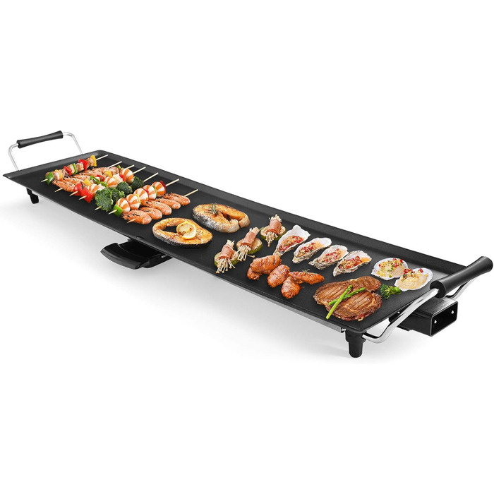 Електричний гриль GOPLUS 1800 Вт, антипригарна гриль-плита Teppanyaki, настільний гриль з регульованим термостатом і знімною жирозбірною чашею, велика поверхня для барбекю та вечірок, 90x23 см