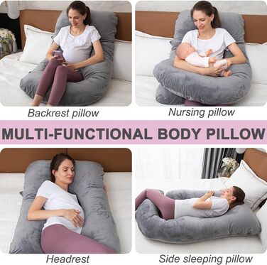 Подушка для вагітних TaiBest U-подібна, з подрібненого Memory Foam, для сну, підтримка живота, сіра