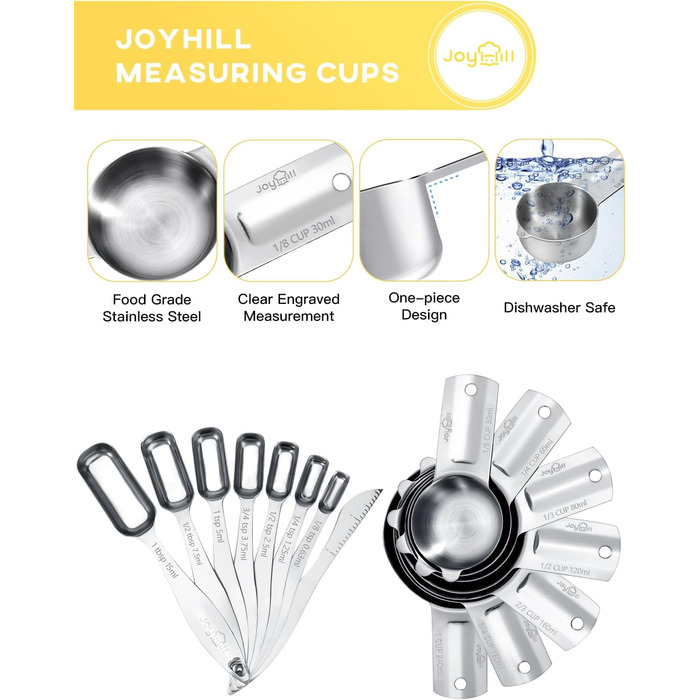 Магнітні мірні чашки Joyhill – набір для кухні, зручне зберігання, харчовий пластик