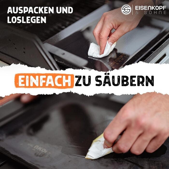 Гриль-планча EISENKOPF & SÖHNE 44x26 см, карбонова сталь 4 мм, з шкіряними ручками, для індукції, газу, духовки, Teppanyaki