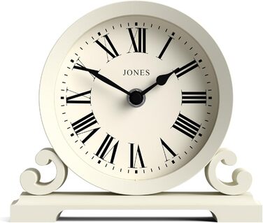 Настільний годинник JONES CLOCKS Saloon, білий, класичний стиль, подвійне скрол-оформлення, римські цифри, для столу, полиці або тумбочки
