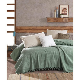 Покривало BOHORIA Premium 220x240 см, 100% бавовна, Oeko-Tex, вафельна текстура, двостороннє, смарагдове, велике для ліжка, дивана, Urban Loft