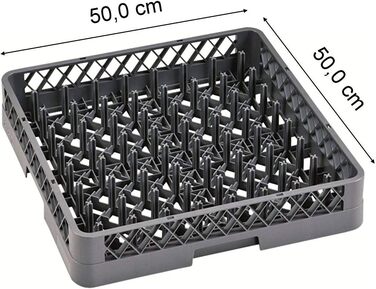 Універсальний кошик для посудомийної машини 50x50 см, пластиковий, для тарілок, склянок, чашок, підносів, 64 пальці, груба сітка, для HoReCa