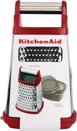 Тертка KitchenAid KN300OSERA Gourmet 4-стороння, з нержавіючої сталі, з контейнером на 3 чашки, мірними позначками, для дрібного, середнього та крупного натирання, підходить для посудомийної машини, Empire