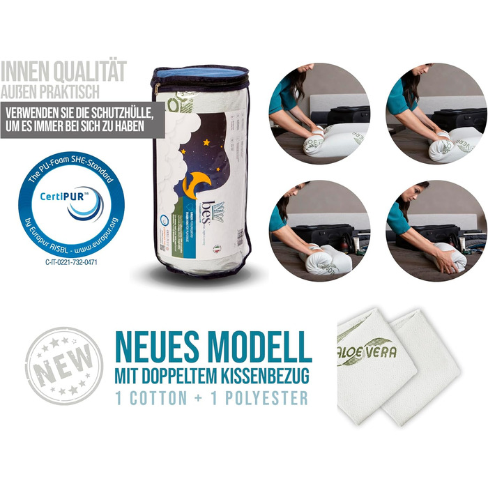Подушка для сну з піни Memory Foam 15 см, для сну на боці, Aloe Vera, для дорослих, виготовлена в Італії