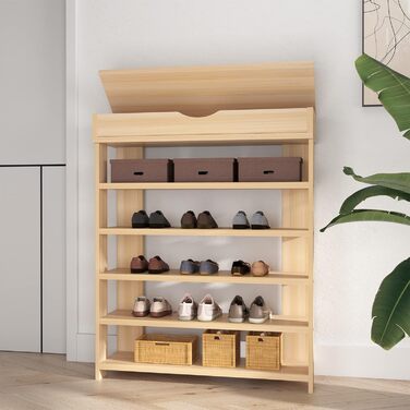 Soges 5-рівнева полиця для взуття з дерева, 75x30x94,5 см, білий клен, взуттєва шафа для вітальні, коридору, передпокою