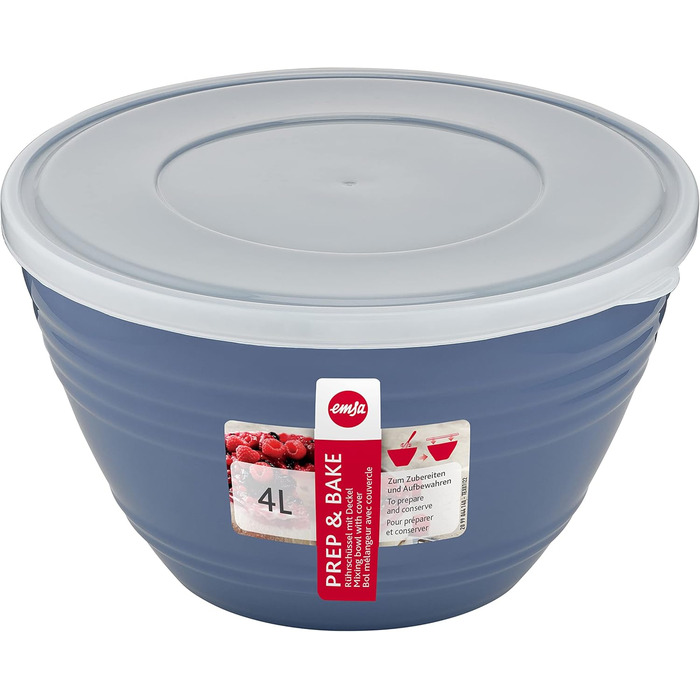 Миска для змішування Emsa Prep&Bake 4,15 л з кришкою, пластикова, для зберігання в холодильнику, нековзке дно, стабільна, підходить для миття в посудомийній машині, штабельована