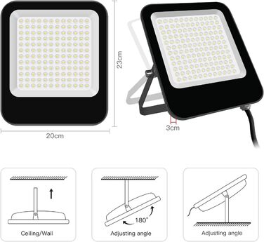 LED прожектор для вулиці теплий білий 3000K, надяскравий 20000 Лм, водонепроникний IP65, 50 Вт, для двору, гаража, саду, безпеки