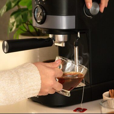 Кавоварка Cecotec Compacta Power Espresso 20 Pecan 1100 Вт, 20 бар, термоблок, парова насадка, подвійний фільтр, 1,25 л, чорна, з манометром