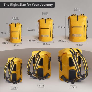 Водонепроникний рюкзак Origem Rolltop 35/55/85 л з відсіком для ноутбука, сухий мішок для каякінгу, риболовлі, рафтингу, дайвінгу та щоденного використання