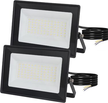 Світлодіодний прожектор 50Вт, 5000Лм, 72 LED, IP65, холодне світло 6500K, для вулиці, гаража, саду, 230В, 2 шт, чорний