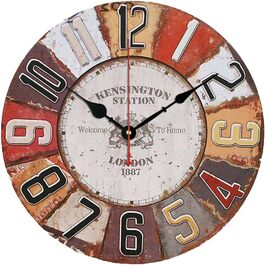 Настінний годинник YOAI Vintage Shabby Chic, 30 см, антикварний стиль, кухонний, безшумний кварцовий механізм, MDF, London 1887