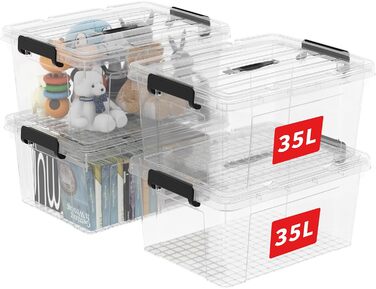 Cetomo прозорі пластикові органайзери з кришкою, 90 л, 3 шт., з ручками та кліпсами, штабельовані, для дому та офісу