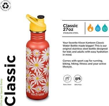 Пляшка для води Klean Kanteen Classic 800 мл, Гансіблум, сталева