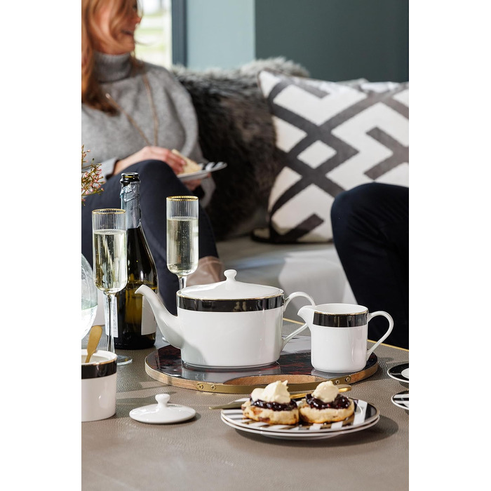 Чайник Mikasa Luxe Deco порцеляновий, 1.1 л, з фільтром, арт-деко, золото, для 4 чашок, підходить для посудомийки