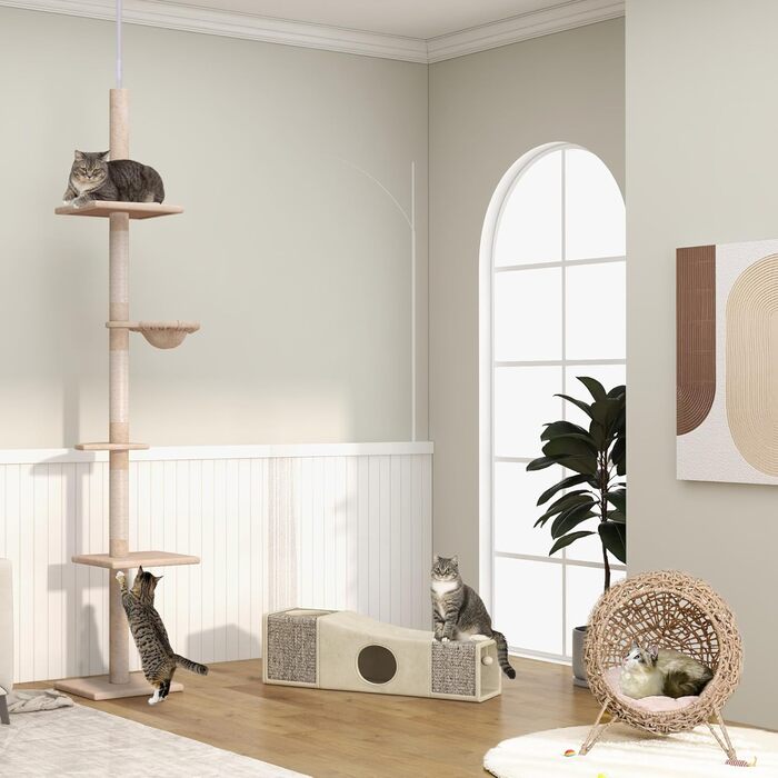 Будиночок для кота PawHut з ротангу з подушкою, котяча лежанка-ніша на підвищених ніжках, натуральний, Ø52 x 58 см