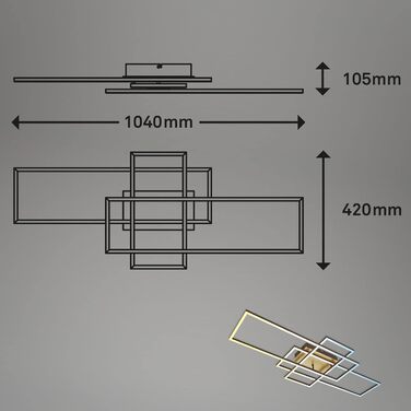 BRILONER LED стельова лампа з пультом, диммером, регулюванням кольору світла (теплий/нейтральний білий), для вітальні, спальні, кухні, 104x42x10 см, золота