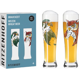 Пивний келих RITZENHOFF Brauchzeit F23 646 мл, набір 2 шт, з малюнком птахів, кольоровий, німецьке скло