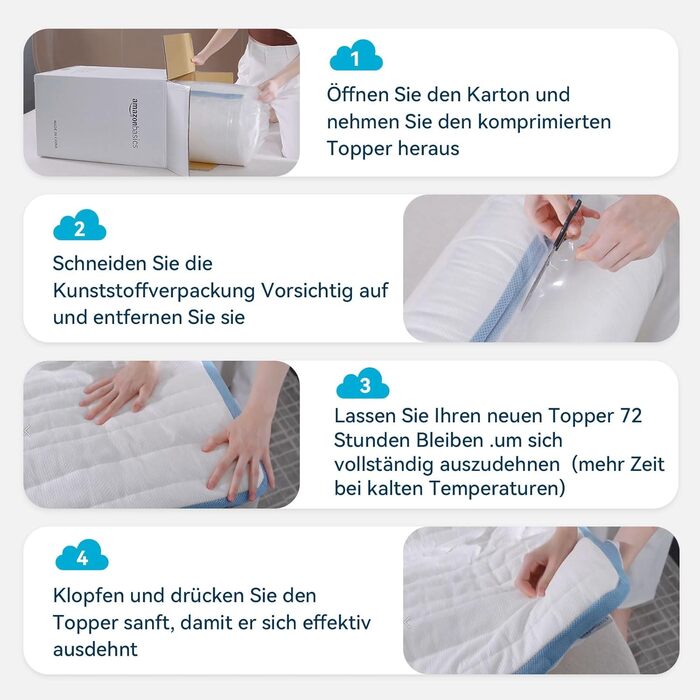 Топер з піни Memory Foam Amazon Basics з ременями, 140x200 см, 5 см, білий
