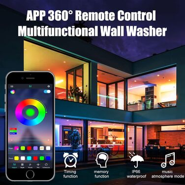 RGB LED прожектор 48Вт, настінний світильник-бар, IP66, водонепроникний, керування через пульт і додаток, для вулиці та приміщень, підсвічування дерев, вечірок, саду