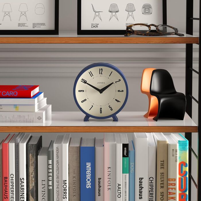 Настільний годинник JONES CLOCKS Venus, круглий, ретро дизайн, синій – для столу, полиці, каміна або тумби