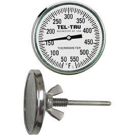 Термометр для барбекю Tel-Tru BQ225, 2'' циферблат, 2,5'' стрижень, 50–550°F