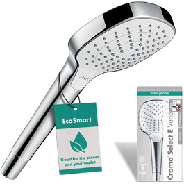 Душова лійка hansgrohe Croma Select E, 9 л/хв, 3 режими, квадратна 110x110 мм, антивапняна, біло-хром, економна (EcoSmart)