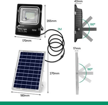 Світлодіодний прожектор Aigostar 50W з сонячною панеллю, холодне біле світло 6500K, IP66, для вулиці, саду, двору, гаража, 2 шт