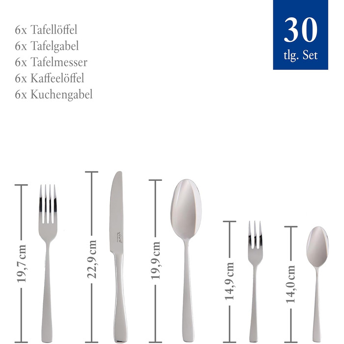 Набір столових приборів vivo by Villeroy & Boch Voice Basic, 30 предметів, нержавіюча сталь, для 6 осіб, можна мити в посудомийній машині