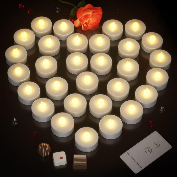 LED свічки Monzana, 30 шт., електричні, з пультом, 3,7 см, тепле біле світло, реалістичне мерехтіння, батарейки в комплекті, фламелесні, тривалий час роботи