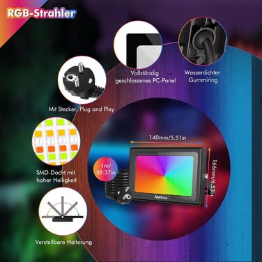 Світлодіодний RGB прожектор MEIHUA 25W, 2 шт, IP66, з пультом, 10 кольорів, 12 режимів, діммер, таймер, для вулиці та приміщення, пам’ять налаштувань, для саду, дерева, ландшафту