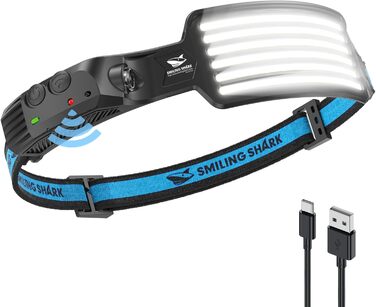 Суперяскрава налобна LED-лампа Smiling Shark, 6 світлодіодів, широкий кут, водонепроникна, акумуляторна, для кемпінгу, бігу, риболовлі