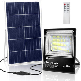 Світлодіодний сонячний прожектор Aigostar 300W, холодне біле світло 6500K, IP66, для вулиці, саду, двору, гаража, з сонячною панеллю