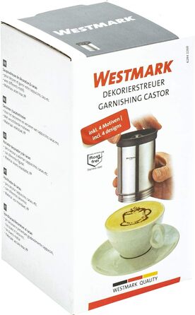 Декоратор для какао Westmark з нержавіючої сталі, 250 мл, 4 трафарети для капучино, сріблястий