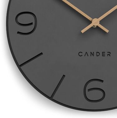Настінний годинник Cander Berlin MNU 2630 Y, 30 см, безшумний, аналоговий, для вітальні, сучасний вінтаж, сірий/чорний, дерев'яні стрілки